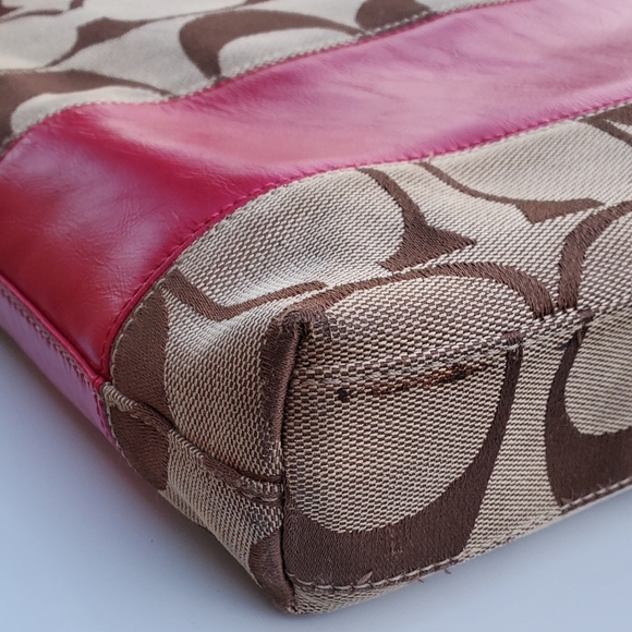Coach Hot Pink Leather & Tan Classic Logo Canvas Bag/Purse - Picture 3 of 10